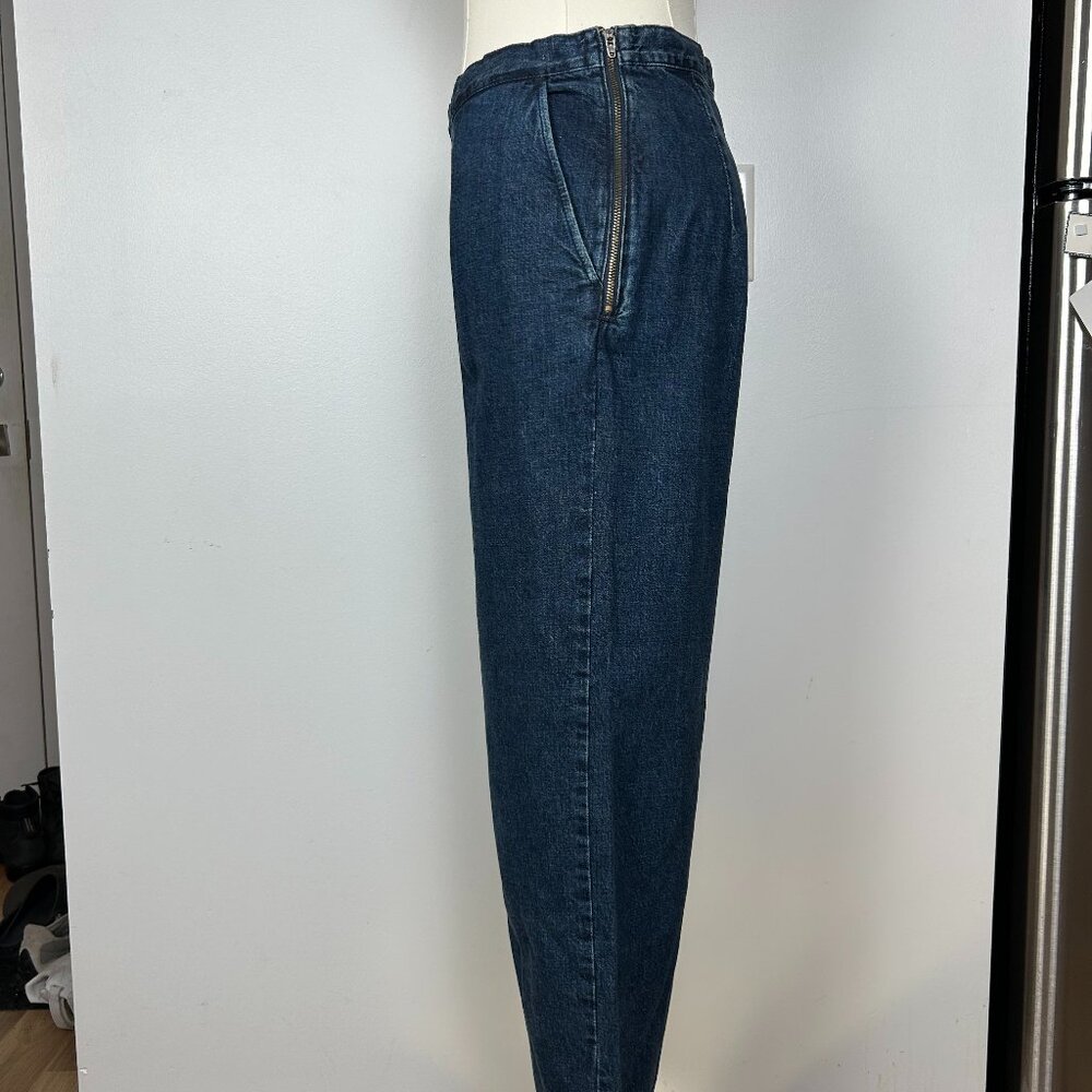 Rachel Comey Women Blue Straight Leg Cut-Off Side Zip Cotton Pull On Jeans 4 - Picture 7 of 9